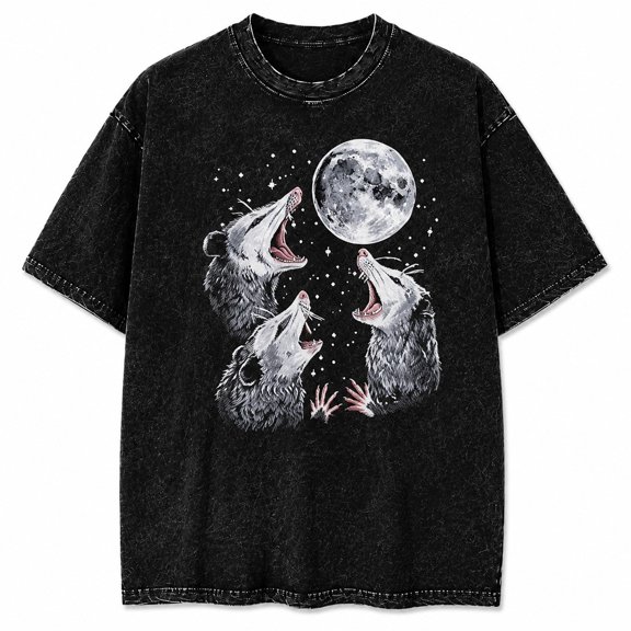 Howling Wolf Moon Graphic Mineral Wash T-Shirt, Unisex Cotton Tee