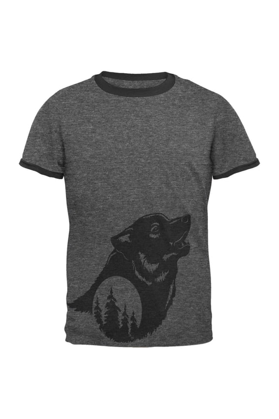 Howling Wolf Moon Silhouette Mens Ringer T Shirt
