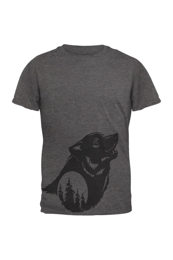 Howling Wolf Moon Silhouette Mens Soft T Shirt Charcoal Heather 2XL