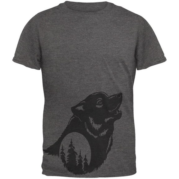 Howling Wolf Moon Silhouette Mens Soft T Shirt Charcoal Heather MD