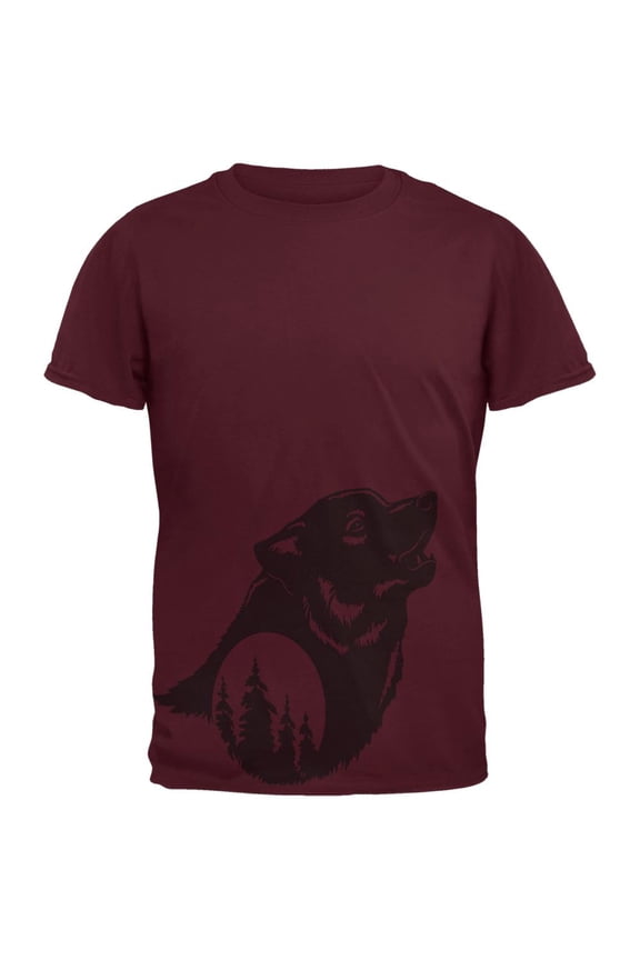 Howling Wolf Moon Silhouette Mens T Shirt Maroon SM