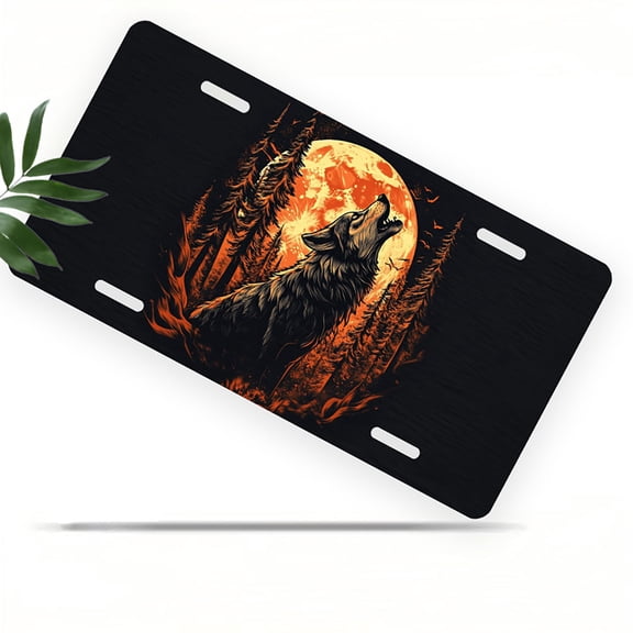 Howling Wolf at Moonrise Front License Plate, Metal License Plate, Funny Standard Plates Personalized Novelty Decorative For Men/Women/Boys/Girls Car 6×12 Inch