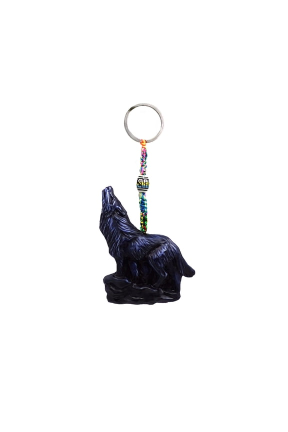 Howling Wolf Southwest Animal 3D Figurine Keychain Multicolored Macram Metal Ring - Handmade Gifts Boho Car Keys Bag Accessories