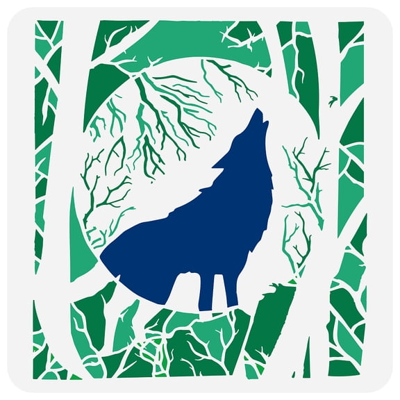 Howling Wolf Stencil 11.8x11.8inch Large Full Moon Pattern Drawing Template Reusable Forest Tree Branches Stencil Decorative Animal