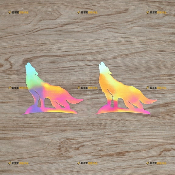 Howling Wolf Sticker Decal Vinyl - 2 Pack Holographic Iridescent 4" - For Car Boat Laptop Cup No Background Die-cut