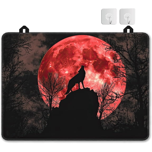 Howling Wolf Stove Top Covers for Electric Stove,Forest Moon Night Glass Top Stove Cover, Heat Resistant Range Covers for Electric Stove,Washable Countertop Mat, 28 x 20 Inch