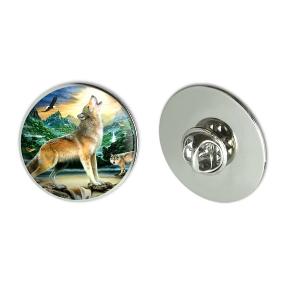 Howling Wolf Sunset Forest Butterflies Metal 1.1" Tie Tack Hat Lapel Pin Pinback