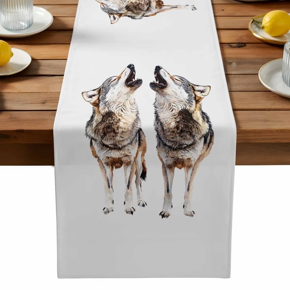 Howling Wolf Table Runner, Kitchen Table Runners Dress Scarves for Table Decorations Party/Restaurant/Indoor Outdoor Use, 13x36in