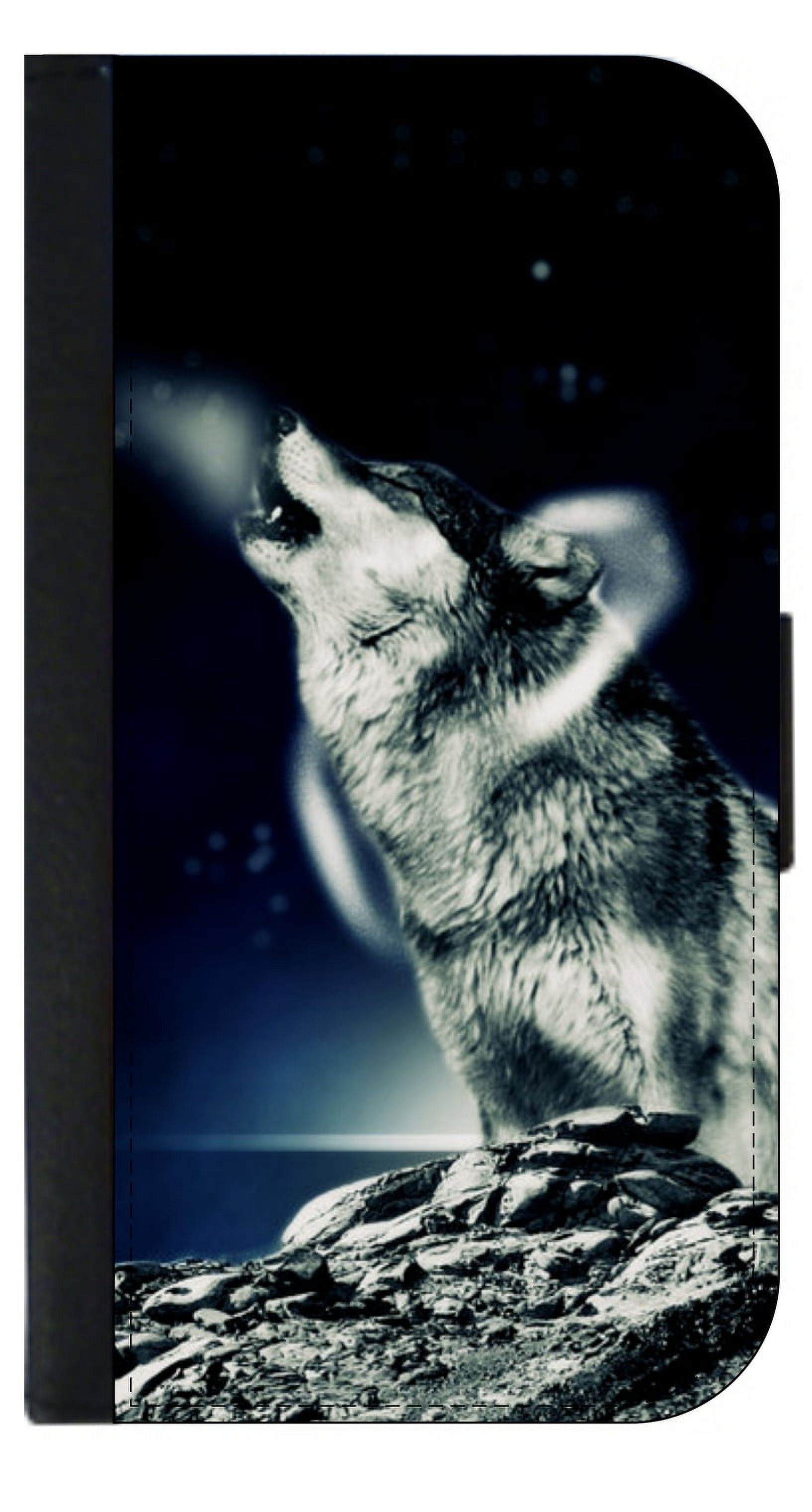 Howling Wolf Wallet Style Cell Phone Case with 2 Card Slots and a Flip Cover Compatible with the Apple iPhone 4 and 4s Universal - image 1 of 4