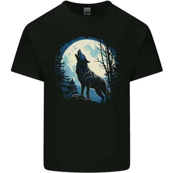Howling Wolf at a Full Moon Fantasy Wildlife Nature Spiritual Art Unisex T-Shirt, up to size 5XL