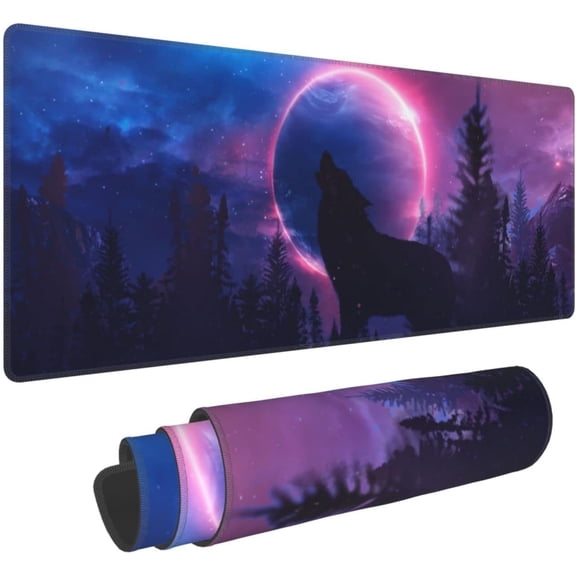 Howling Wolf in Wilderness Extended Professional Gaming Mouse Pad 31.5x11.8inch, Non-Slip Computer Mouse Pad Waterproof Keyboard Pad Desk Mat