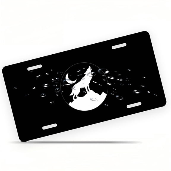 Howling Wolf under Moon Funny Personalized License Plate Rust-proof Stainless Steel Metal License Plate Suitable For Men And Women 12.2" x 6.2"