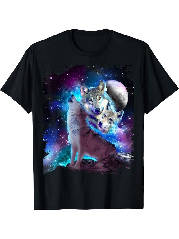 Howling Wolves Family in Cosmic Space T-Shirt