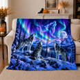thumbnail image 1 of Howling Wolves Northern Lights Wilderness, Peaceful Mountain Lake Scene, Warm Flannel Blanket for Cabin and Lodge, Outdoor Lovers Camping Gift, Rustic Home Decor, 1 of 9