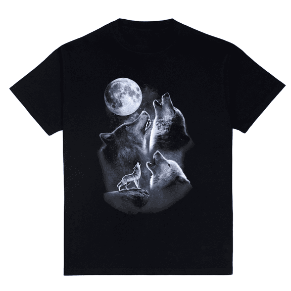 Howling Wolves in The Full Moon Moonlight with Starry Sky T-Shirt