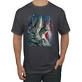 thumbnail image 1 of Howling Wolves into the Night Sky with Stars and Stripes | Mens Animal Lover Graphic T-Shirt, Charcoal, 3XL, 1 of 3