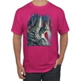 thumbnail image 1 of Howling Wolves into the Night Sky with Stars and Stripes | Mens Animal Lover Graphic T-Shirt, Fuschia, Small, 1 of 3