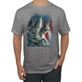 thumbnail image 1 of Howling Wolves into the Night Sky with Stars and Stripes | Mens Animal Lover Graphic T-Shirt, Heather Grey, X-Large, 1 of 3
