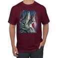 thumbnail image 1 of Howling Wolves into the Night Sky with Stars and Stripes | Mens Animal Lover Graphic T-Shirt, Maroon, Small, 1 of 3
