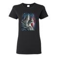thumbnail image 1 of Howling Wolves into the Night Sky with Stars and Stripes | Womens Animal Lover Graphic T-Shirt, Black, Small, 1 of 3