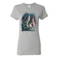 thumbnail image 1 of Howling Wolves into the Night Sky with Stars and Stripes | Womens Animal Lover Graphic T-Shirt, Heather Grey, 2XL, 1 of 3