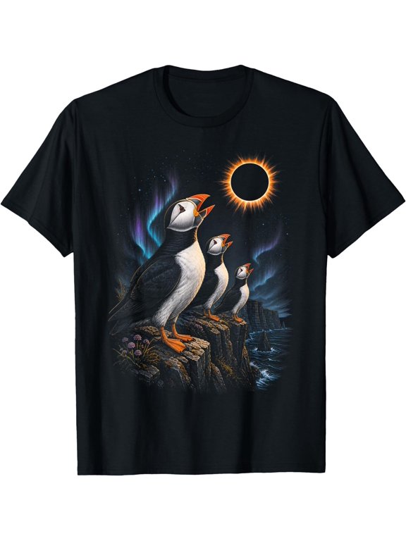 Howling at Moon Total Solar Eclipse 2026 Puffin Calling T-Shirt