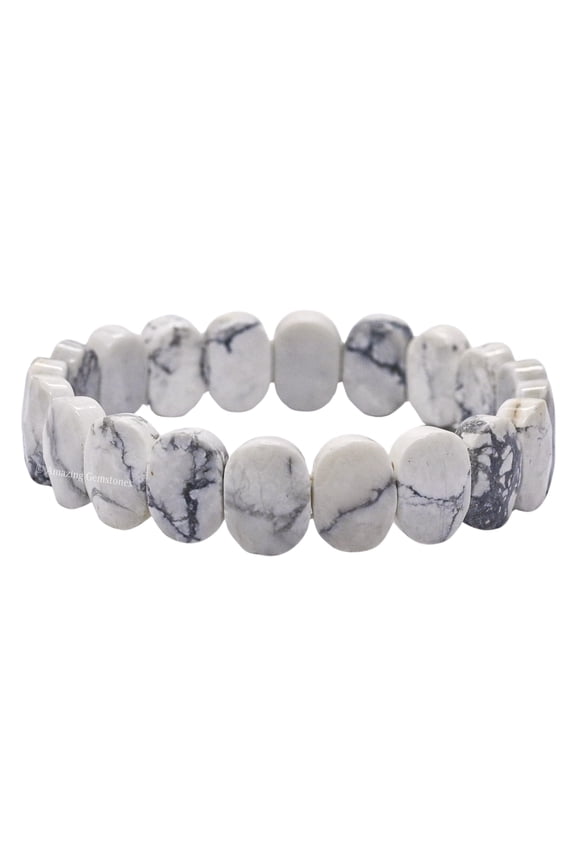 Howlite Crystal Bracelet Faceted Gemstone Reiki Bracelet for Balance & Energy (Oval Stone)