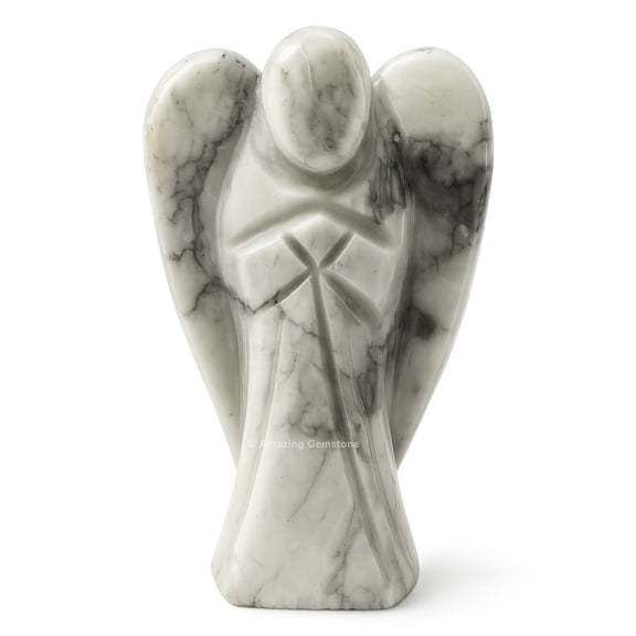 Howlite Guardian Angel, Carved Angel Figurine - 2 inch
