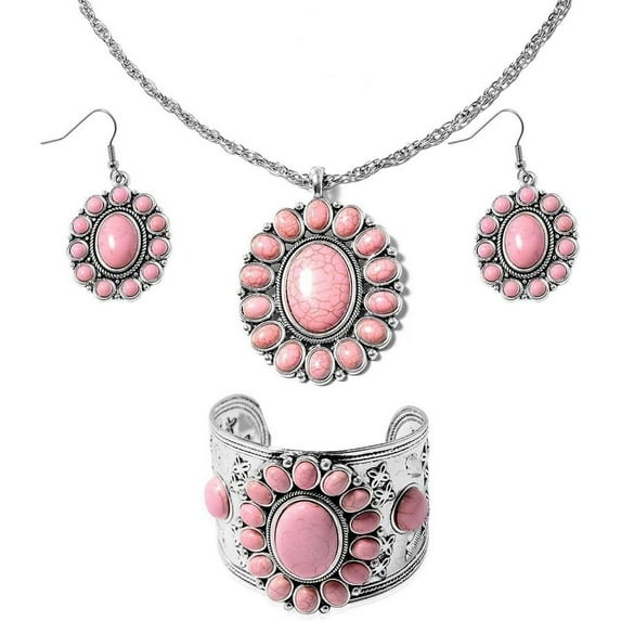 Howlite Jewelry Set Flower Earrings Cuff Bracelet Pendant Necklace for Women