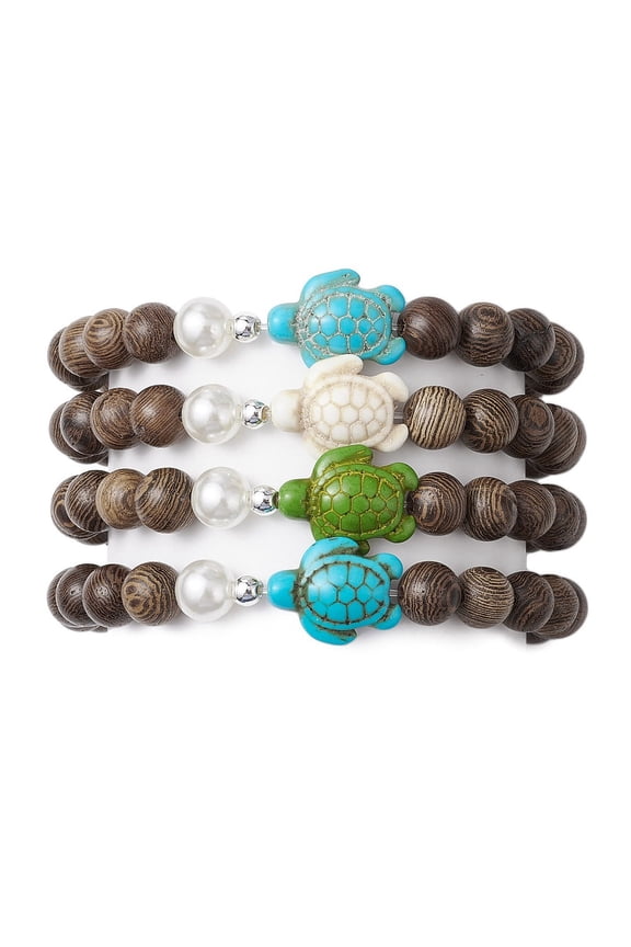 Howlite Turquoise Beaded Stretch Bracelets with Plastic Imitation Pearl Round Beads Wood Beads Sea Turtle Inner Diameter: 2 inch(5cm)