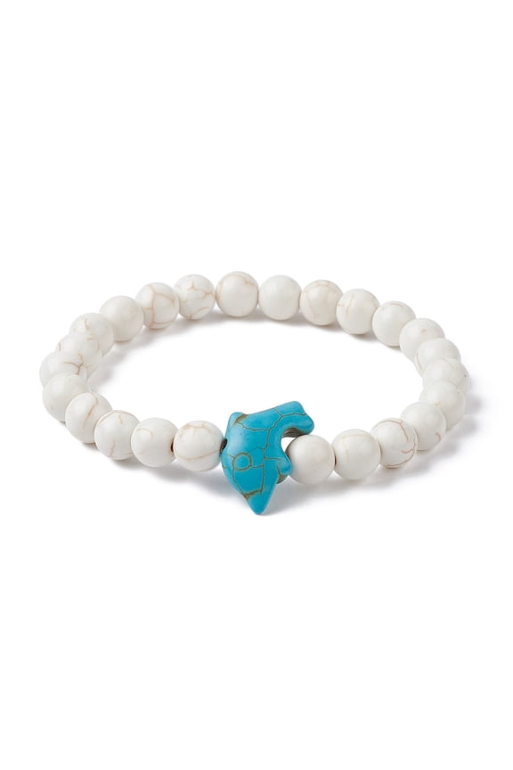 Howlite Turquoise Dolphin Beaded Stretch Bracelets Inner Diameter: 2-1/4 inch(5.8cm)