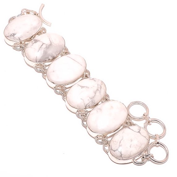 Howlite - Usa 925 Silver Plated Ethnic Bracelet 7-7.99" TB7511-91, Valentine's Day Gift, Birthday Gift, Beautiful Jewelry For Woman & Girls