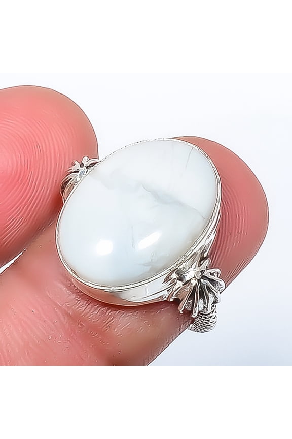 Howlite - Usa Gemstone 925 Sterling Silver Boho Ring s.6.5 R7459-13, Christmas Gift, Gemstone Silver Jewelry, Howlite Ring, New Year Sale