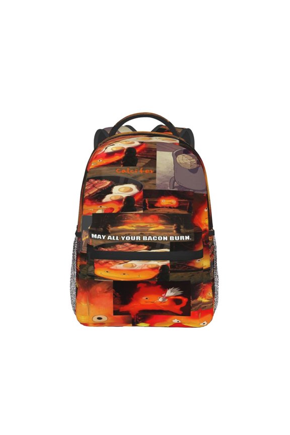 Howls Moving Castle Fire Backpack Lightweight Backpack Large Capacity Portable Outdoor Travel Backpack Laptop Bag
