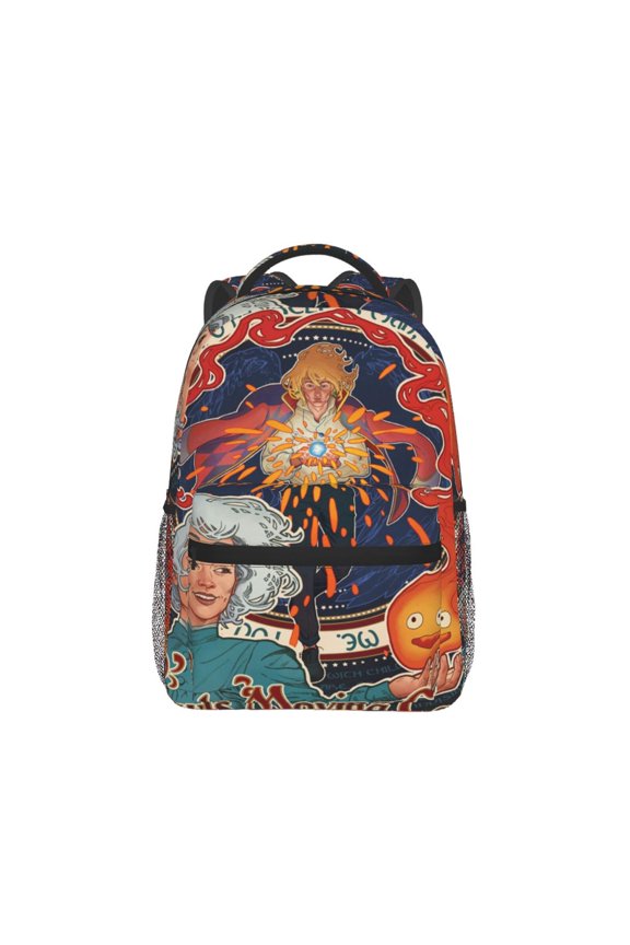 Howls Moving Castle Fire Backpack Lightweight Backpack Large Capacity Portable Outdoor Travel Backpack Laptop Bag