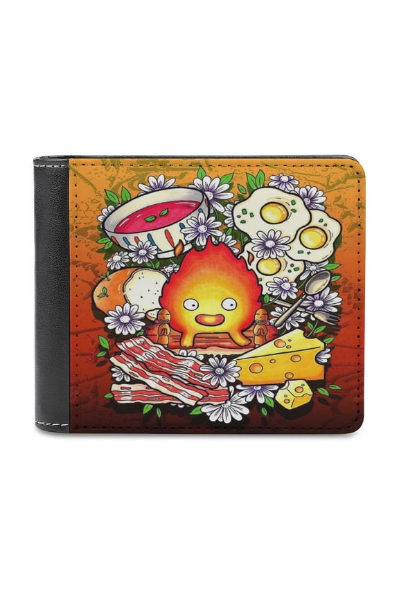 Howls Moving Castl Fire PU Leather Wallet with Multiple Card Slot Lightweight Wallet
