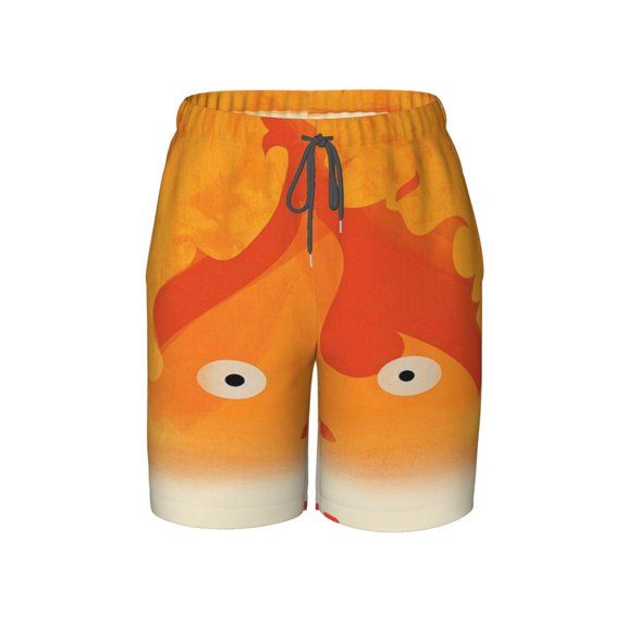 Howls Moving Castl Fire Swim Trunks for Boys Beach Short with Drawstring Swimsuit Pants