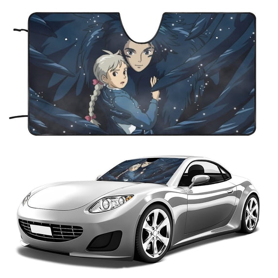 Howls Moving Castle Windshield Sun Shade - Car Sun Shade Windshield Keeps Interior Cool, Reflector Sunshade, Foldable Sunshade for Car Windshield for Cars, SUVs 51"x28"