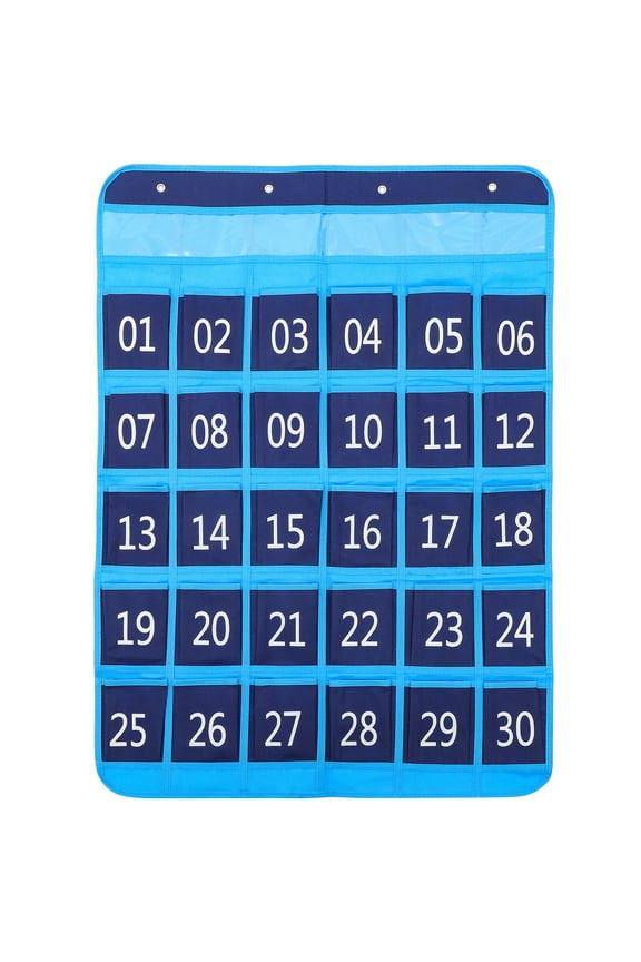 Classroom Organizer Pocket Chart with Numbered Pockets, Cloth & Iron, Blue