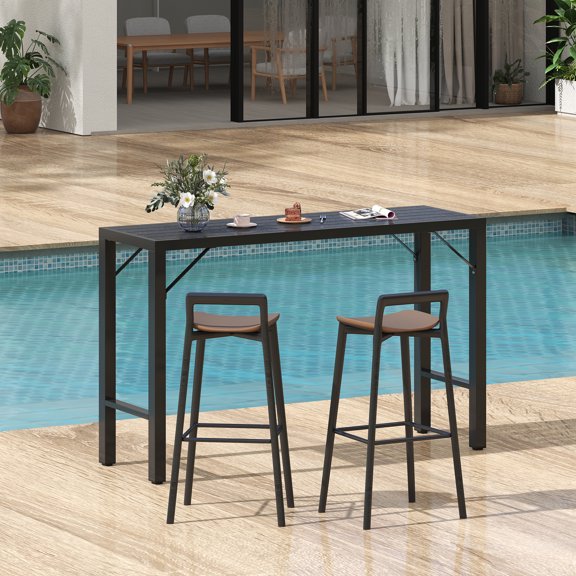 Howsvn 47" Outdoor Bar Table, Wood-Plastic Composite Patio Pub Table, Heavy Duty Iron Frame for Deck Poolside Hot Tub