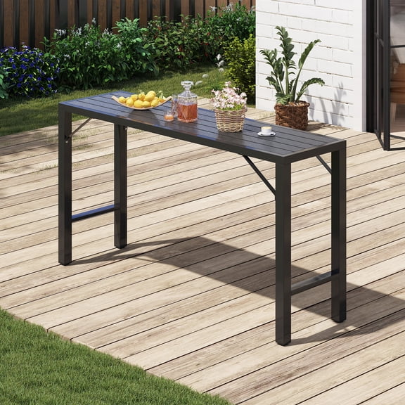 Howsvn 55" Outdoor Bar Table, Wood-Plastic Composite Patio Pub Table, Heavy Duty Iron Frame for Deck Poolside Hot Tub