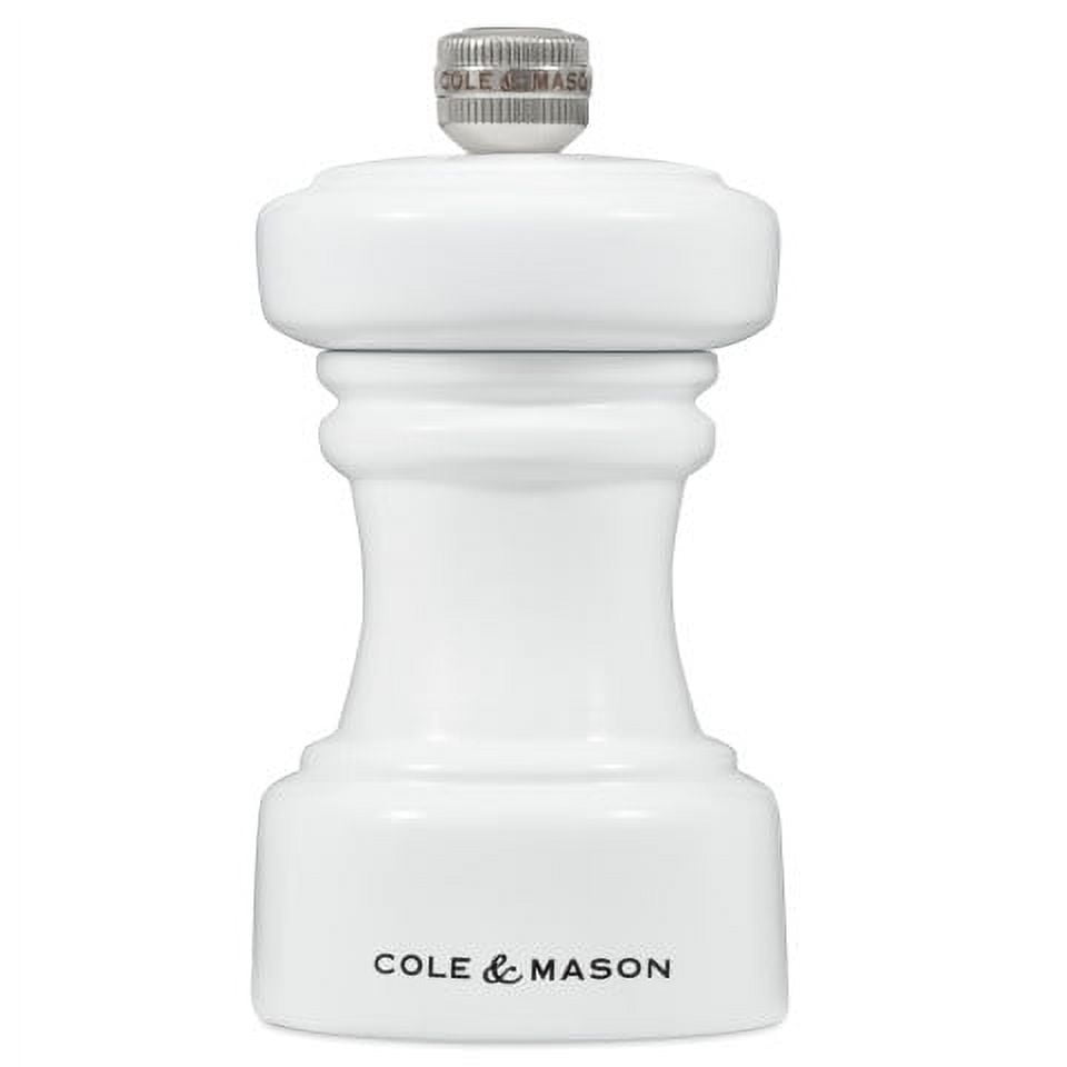 Hoxton White Gloss Beech Wood Salt Mill with Metal Accents