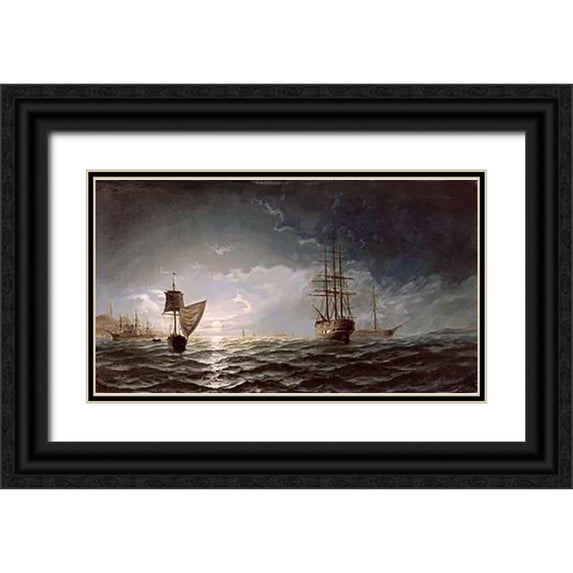 Hoyer, Edward 14x10 Black Ornate Wood Framed with Double Matting Museum Art Print Titled - Moonlight Over Constantinople
