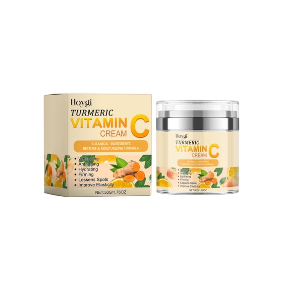 Hoygi Turmeric Vitamin C Brightening Cream, Moisturizing Even Skin Tone Lighten Acne Mark Brightening Moisturizing Cream