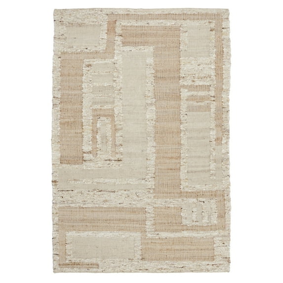 Hoyi 9 x 12 Extra Large Handwoven Area Rug, Abstract Design, Brown, Ivory