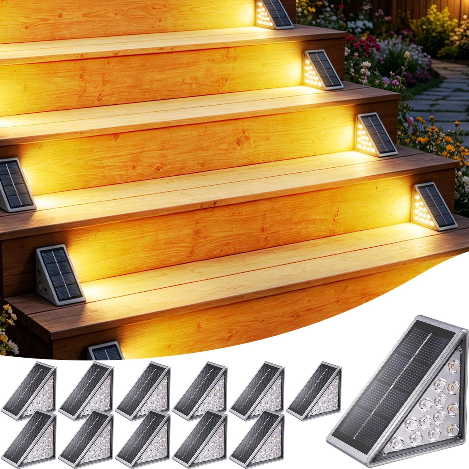 Hoyiours Solar Step Lights, IP67 Waterproof 13 LED Dual Color, Wireless ...
