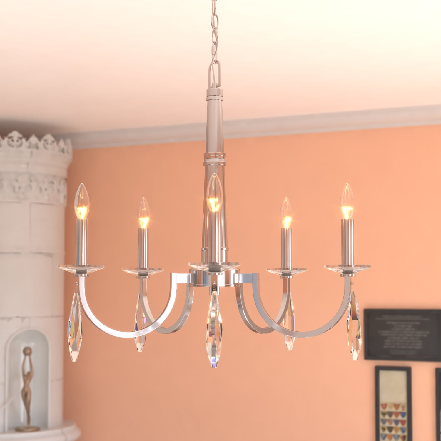 Hoyne Polished Nickel 5-Light Crystal Candle Chandelier