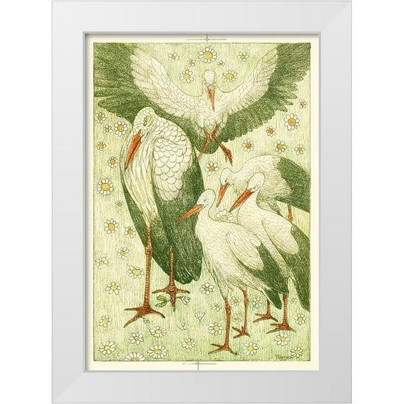 Hoytema, Theo van 23x32 White Modern Wood Framed Museum Art Print Titled - Five storks in a meadow