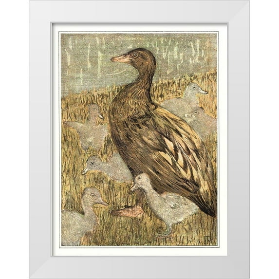 Hoytema, Theo van 25x32 White Modern Wood Framed Museum Art Print Titled - Duck with chicks at waterfront
