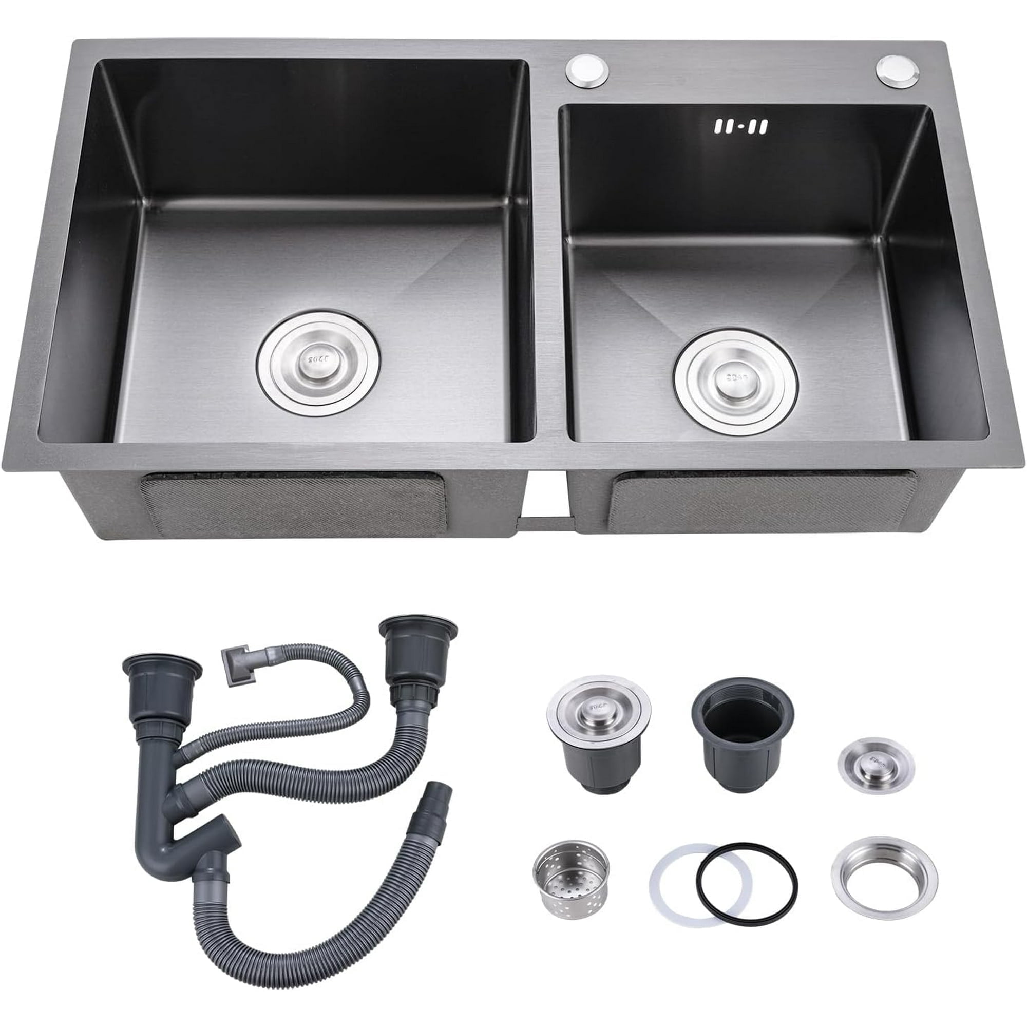 vidaXL 15.7-inch Kitchen Sink with Strainer, Top-Mount Sink Single Bowl, Black Stainless Steel - Walmart.com vidaXL 15.7-inch Kitchen Sink with Strainer, Top-Mount Sink Single Bowl, Black Stainless Steel - Walmart.com